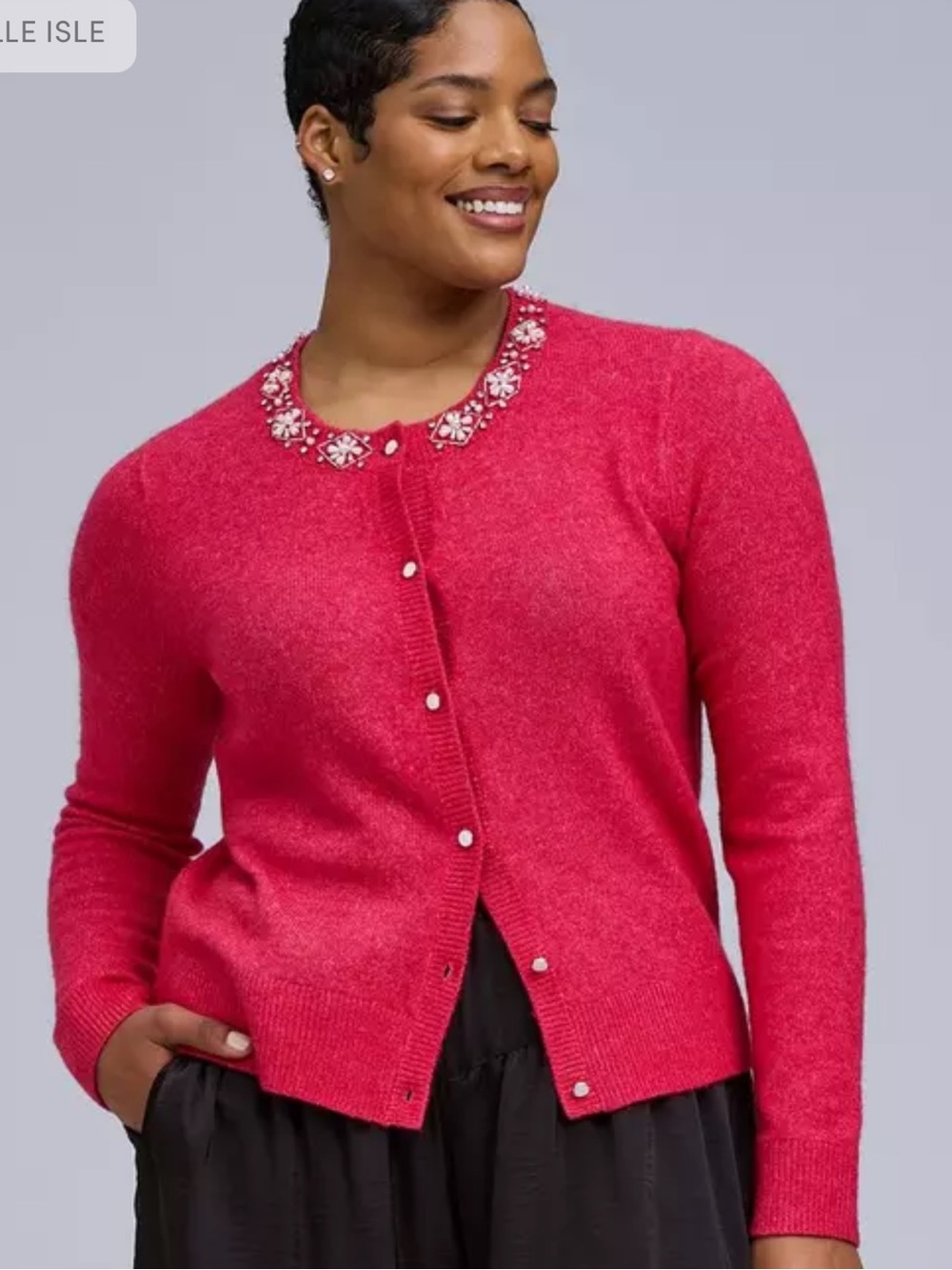 Torrid Belle Isle Size 0- Embellished Crewneck Cardigan Sweater - Pink